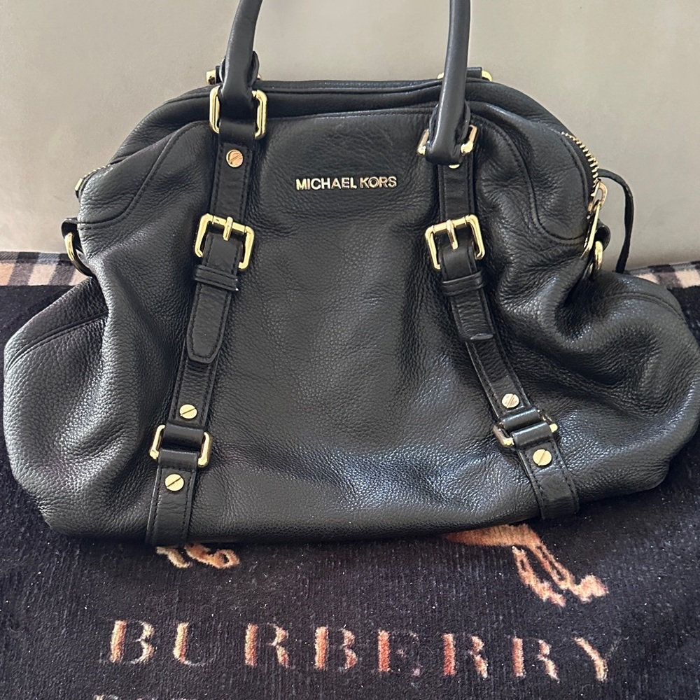 Michael Kors Bedford Bowling Medium Black Leather Satchel Bag